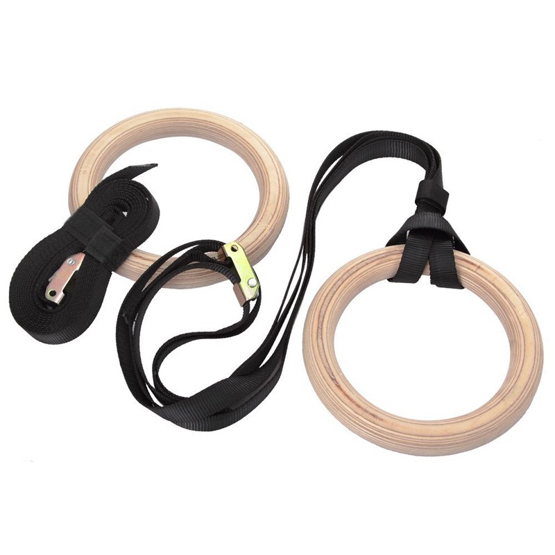 Gymnastic Ring Wood - Ayarlanabilir Uzun Tokalı Fitness Jimnastik Halkaları,